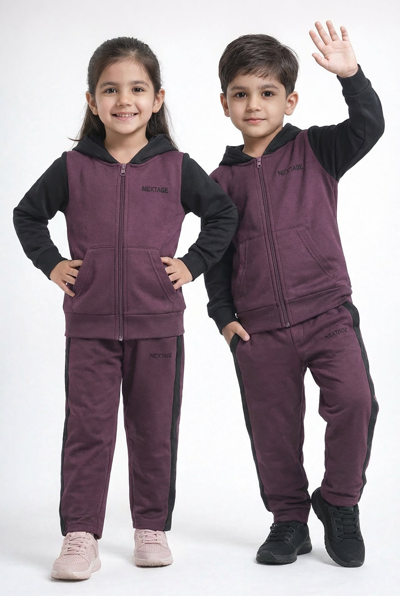 Nextage Plum Maroon Black Contrast Tracksuit