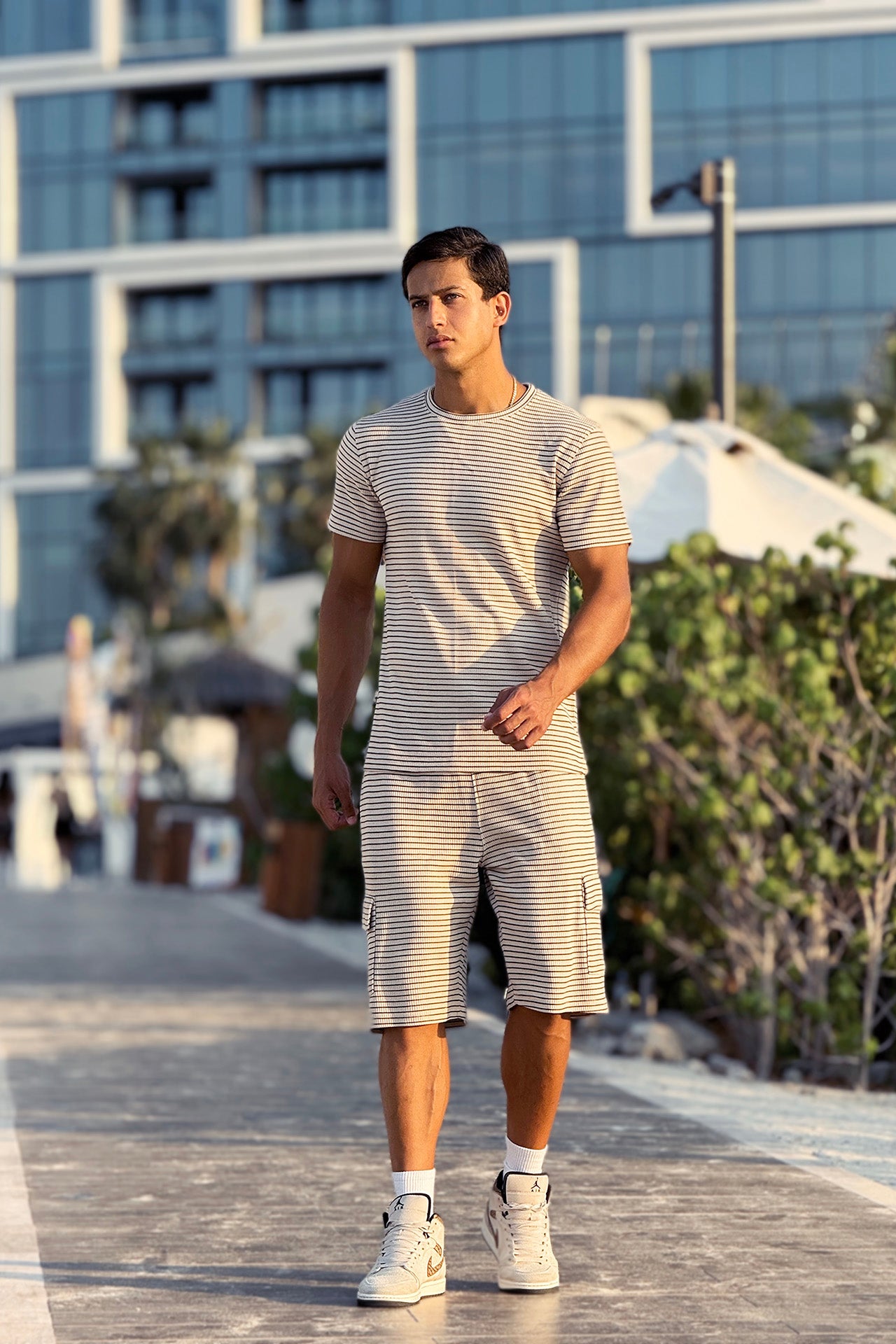 Nextage Waffle Knit Beige Cargo Short Set