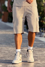 Beige Stripe Printing Short
