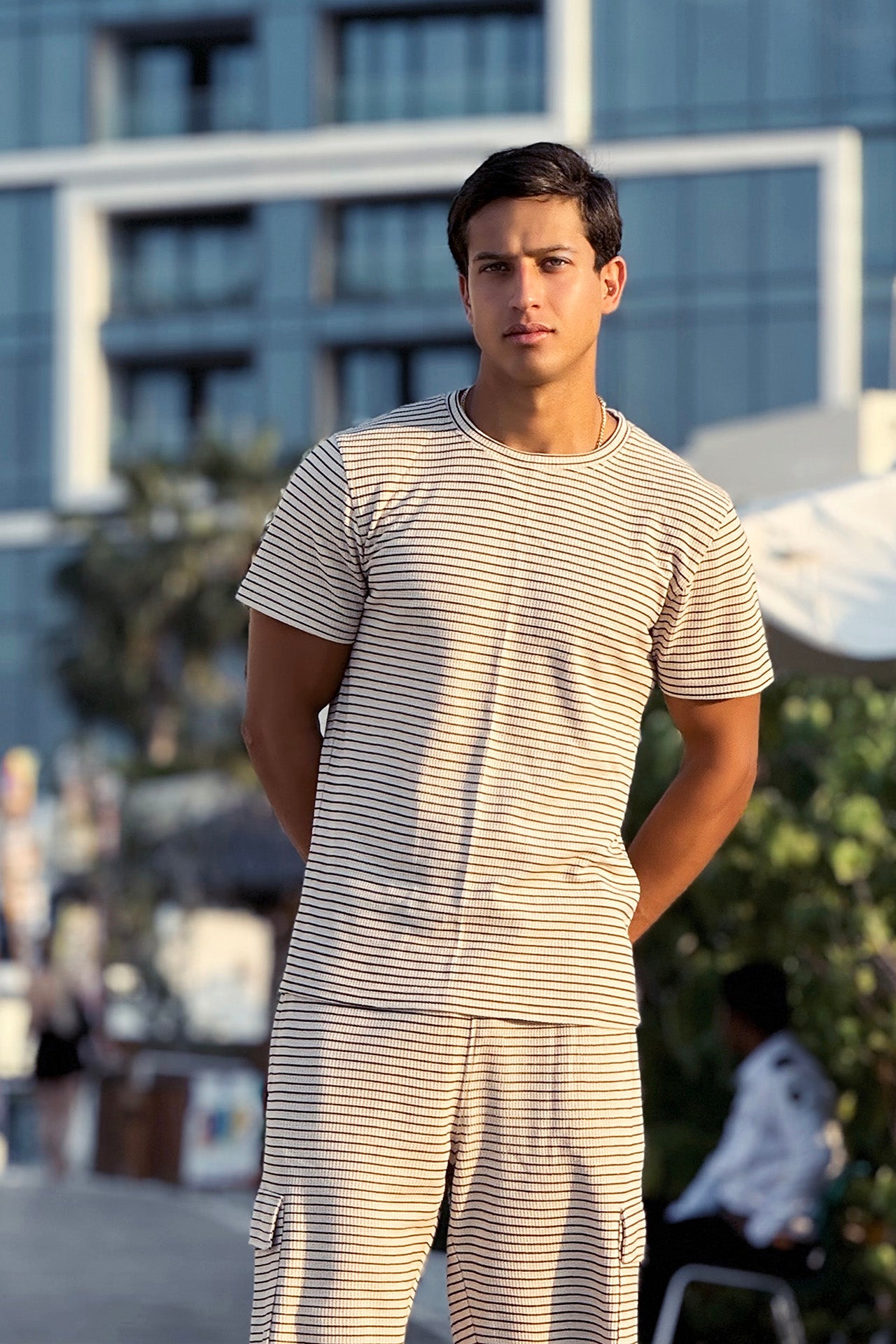 Nextage Waffle Knit Beige Cargo Short Set