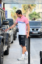 Dyed Yarn Striped Contrast Polo Short Set