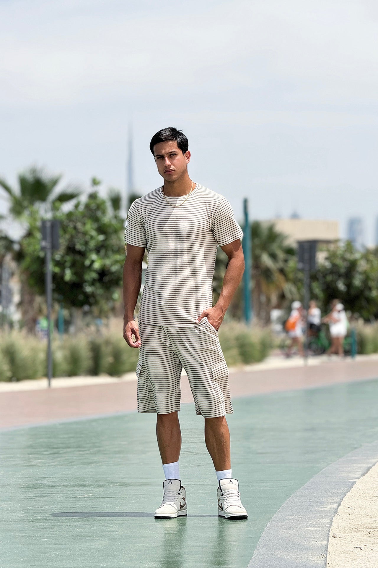Nextage Waffle Knit Beige Cargo Short Set