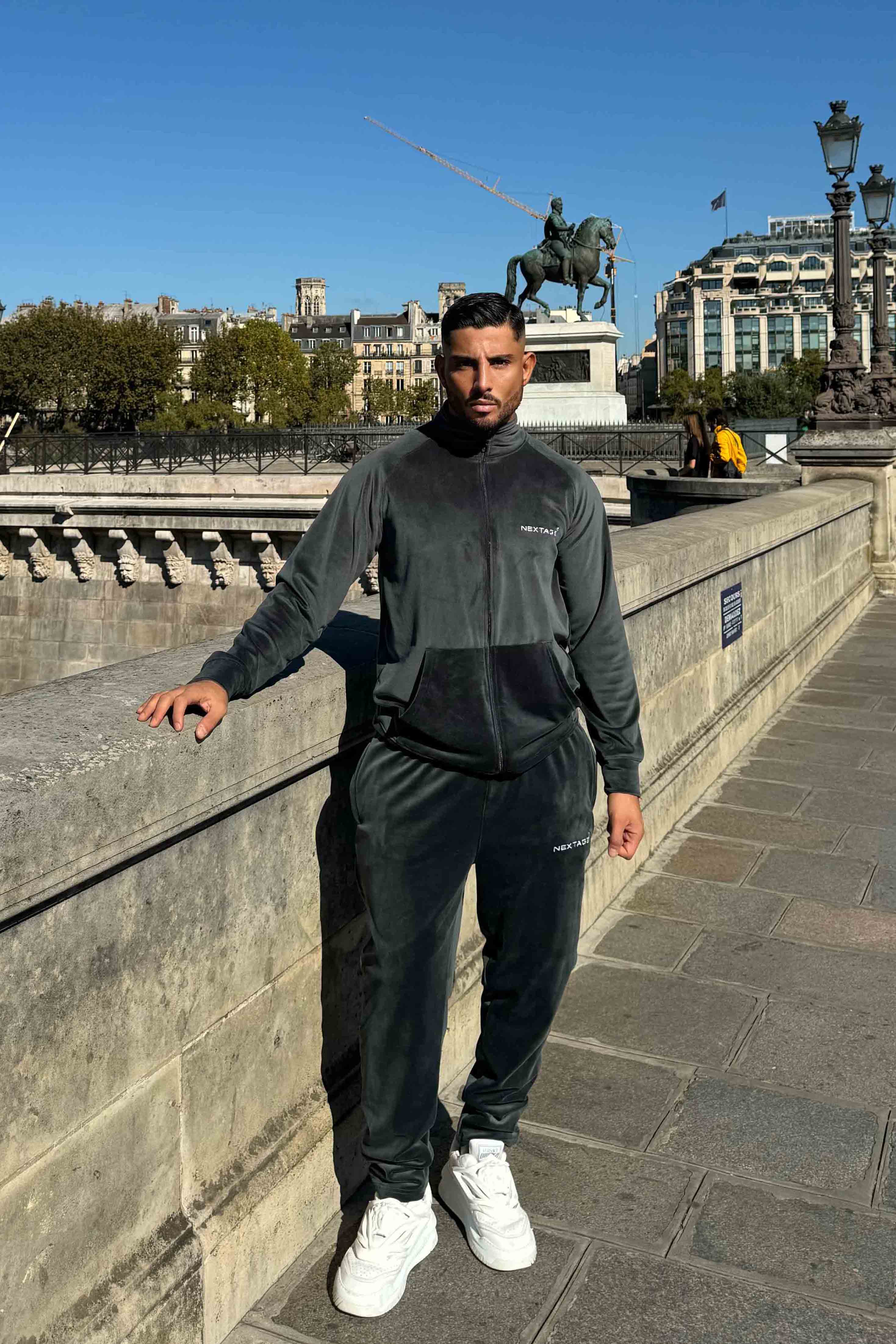 Nextage Corduroy Dark Grey Embroidered Tracksuit