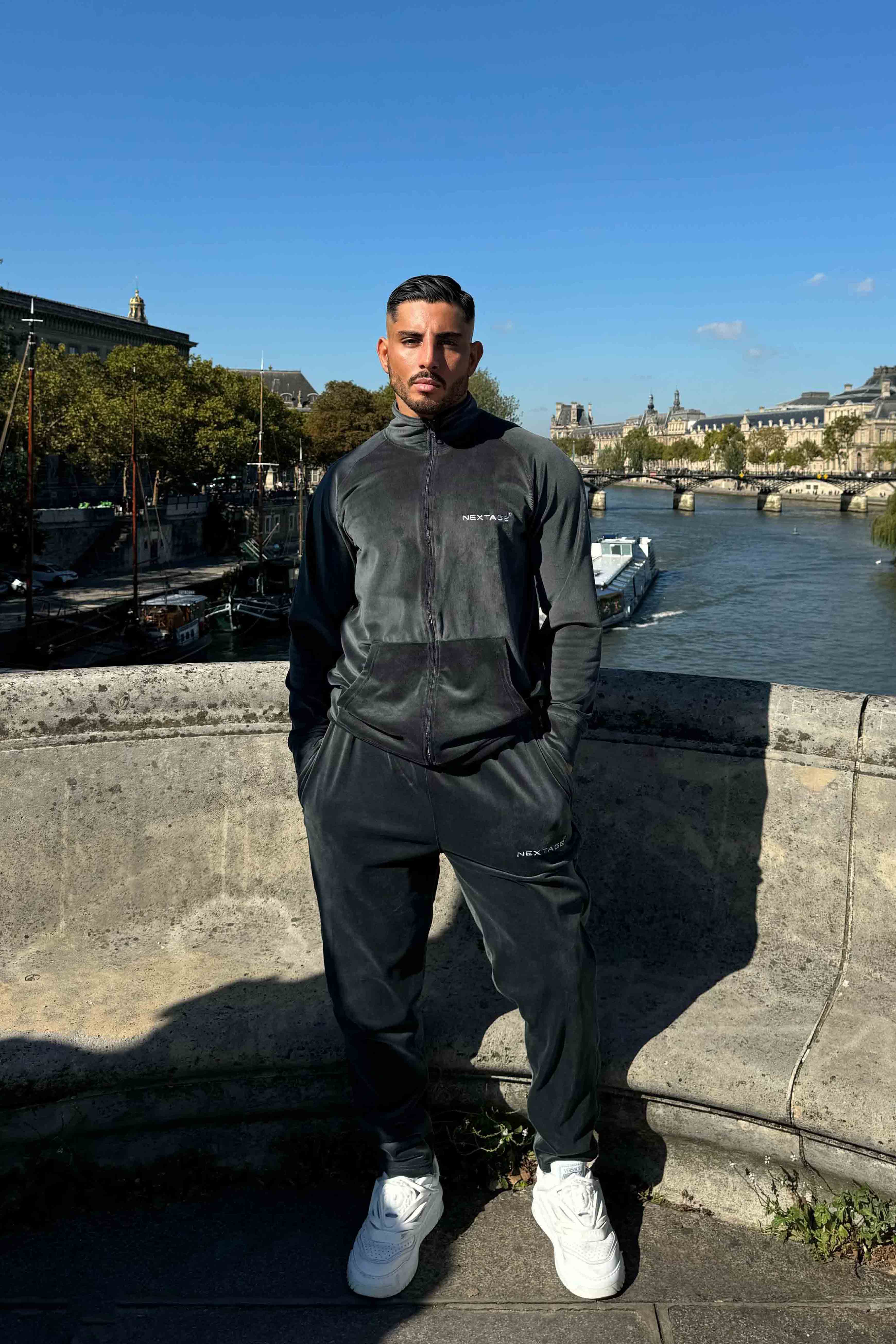 Nextage Corduroy Dark Grey Embroidered Tracksuit