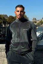 Velour Corduroy Grey Zipper Sweatshirt