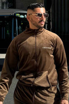 Velour Corduroy Brown Zipper Sweatshirt