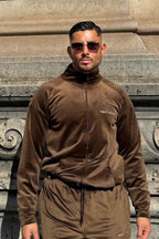 Velour Corduroy Brown Zipper Sweatshirt