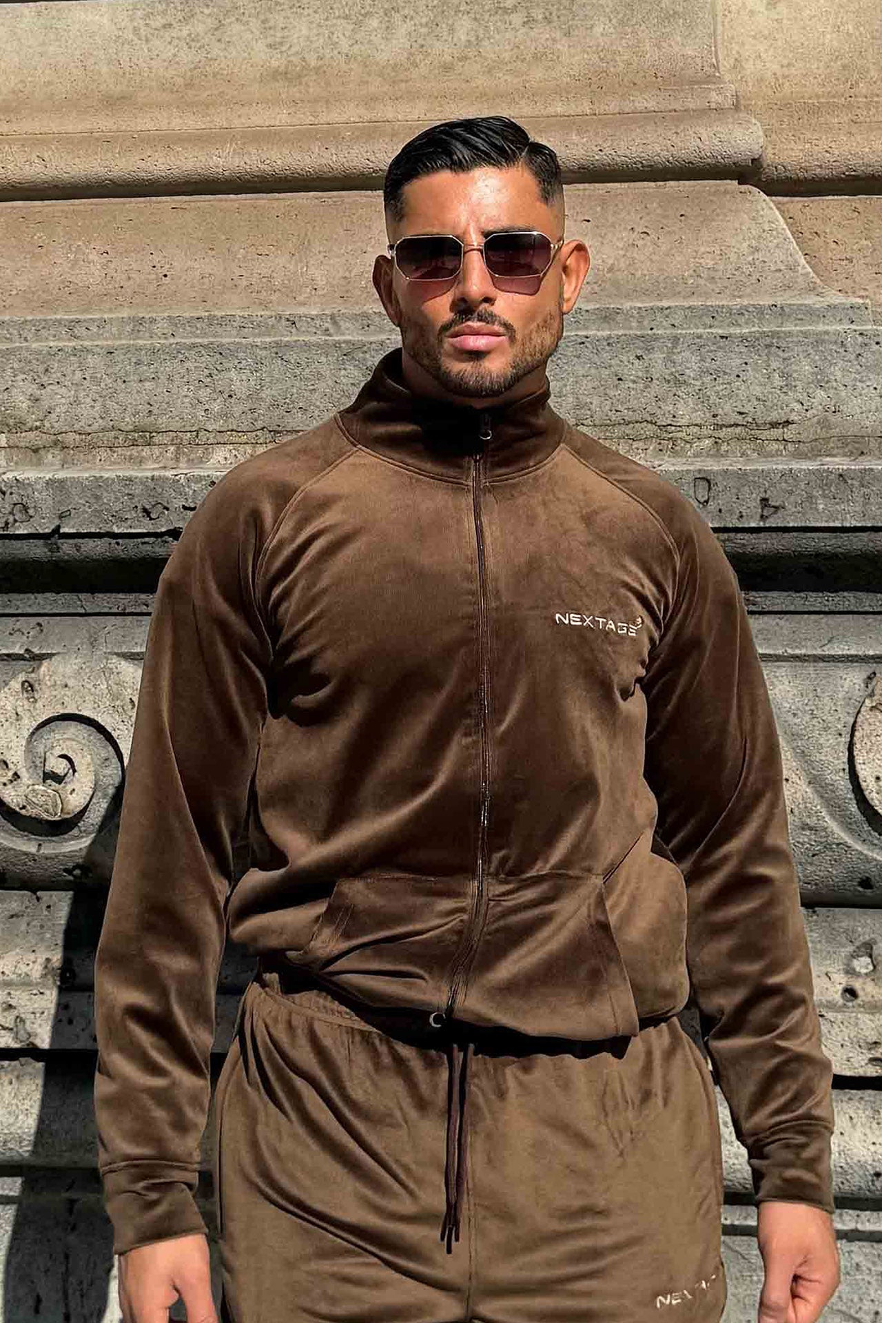 Velour Corduroy Brown Zipper Sweatshirt