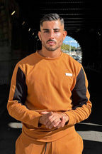 Textured Tan Black  Crew Neck Sweatshirt