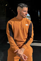 Textured Tan Black  Crew Neck Sweatshirt