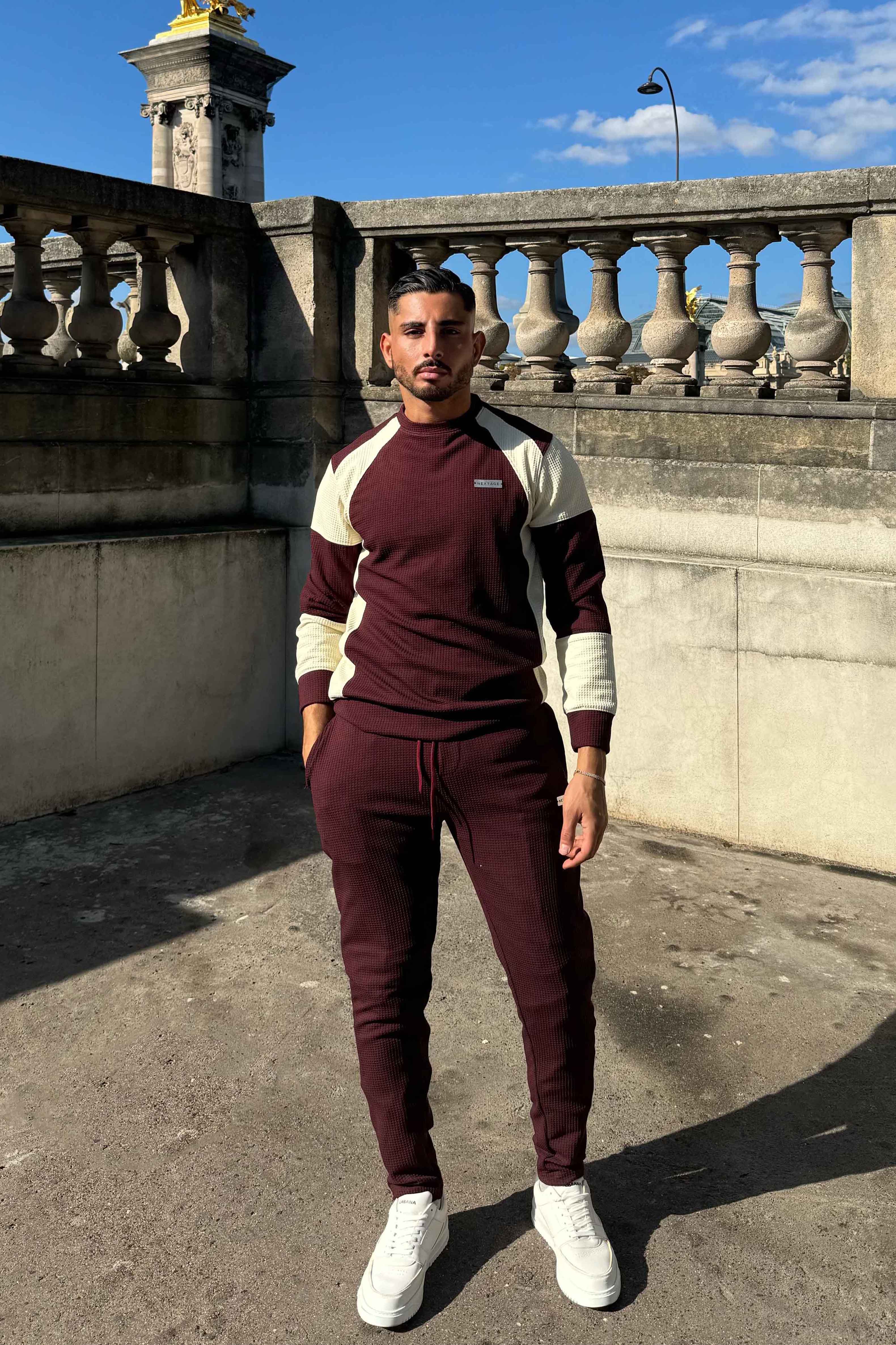 Nextage Wine Textured Metal Slogan Slim Fit Tracksuit