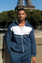 Blue piping Zipper Hoodie