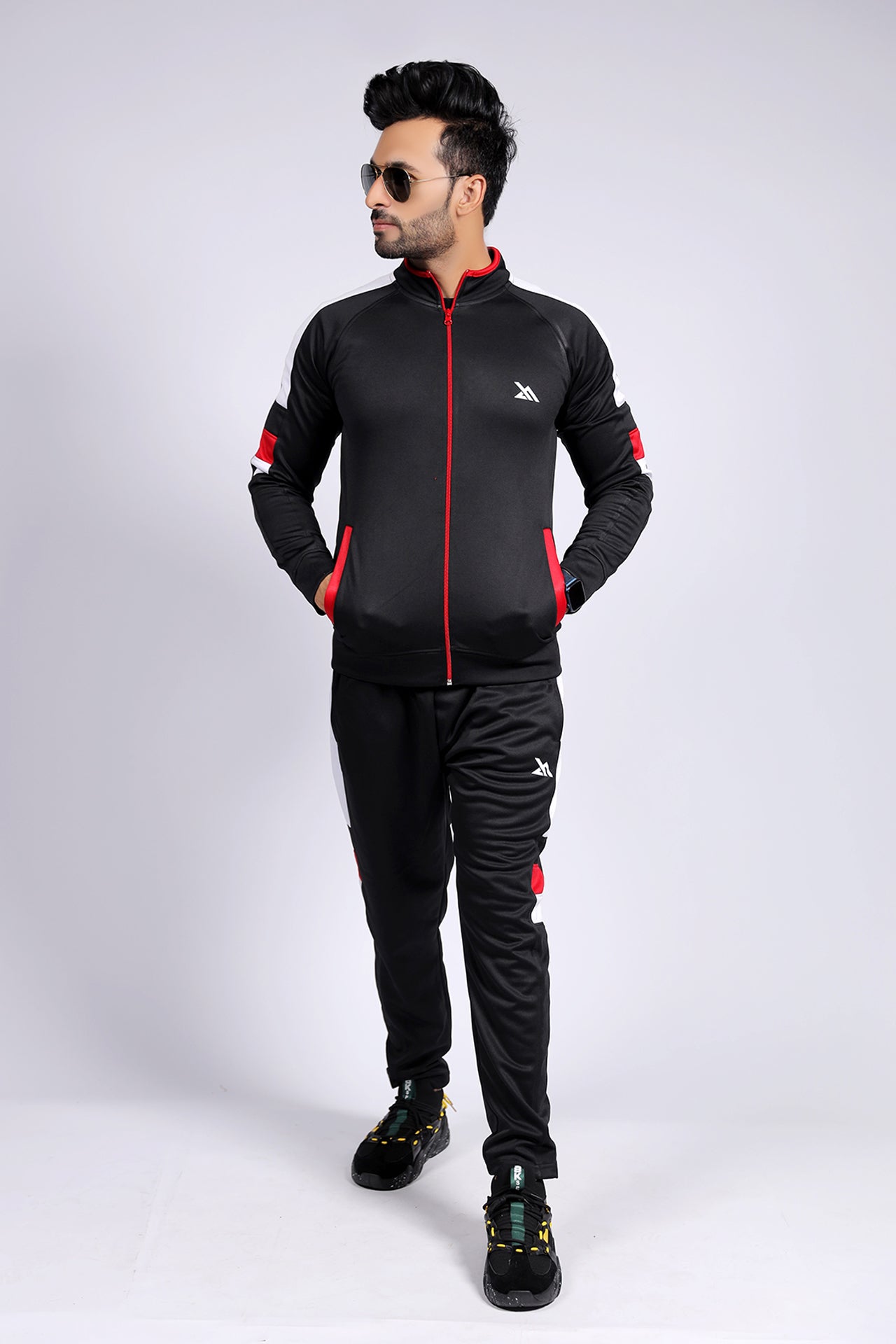 BLACK REGLAN SLOGAN TRACKSUIT