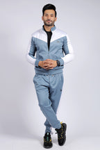 DUSTY BLUE CONTRAS SLOGAN TRACKSUIT