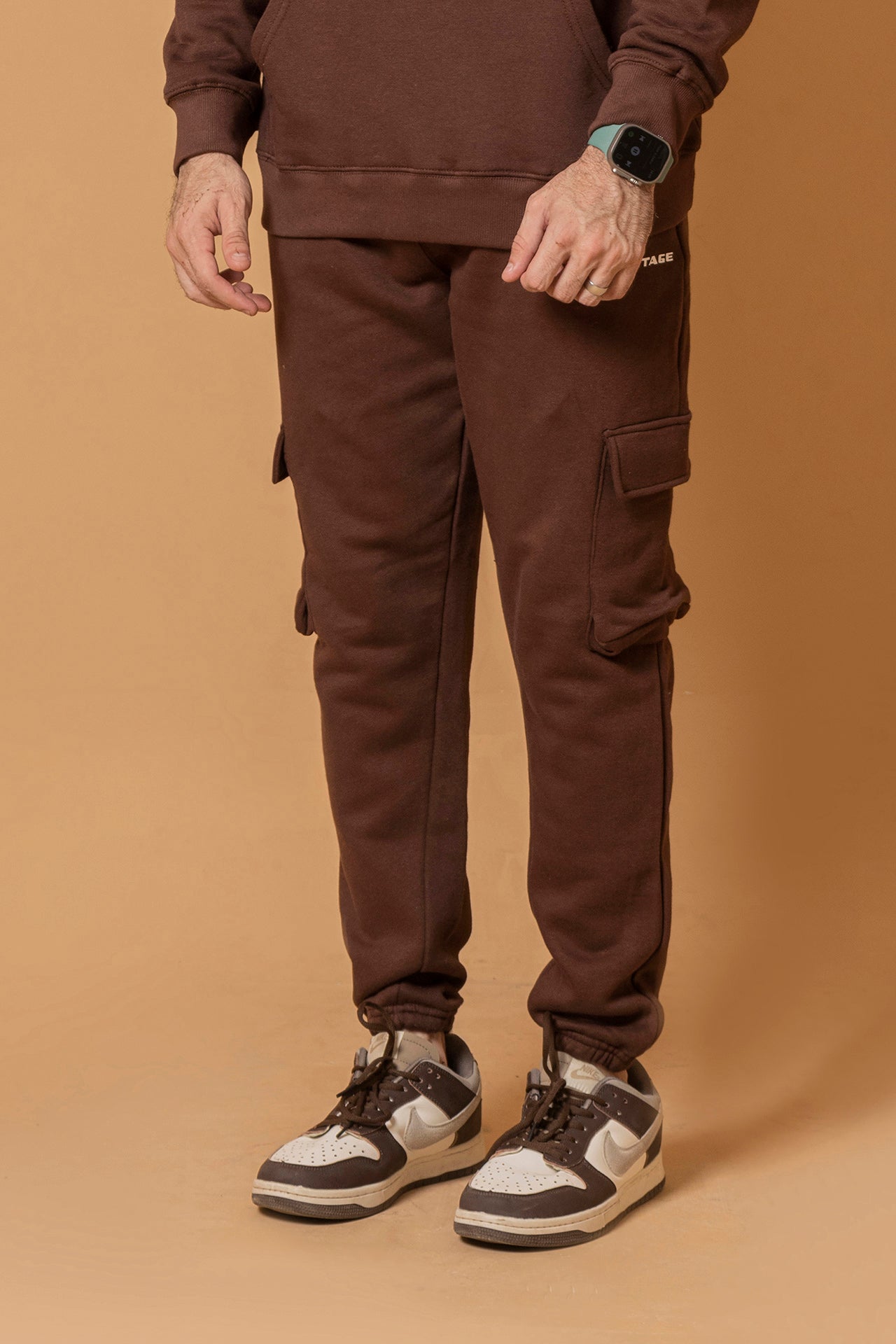 Men's Hoodie and Cargo Pant Tracksuit-Dark Brown Co-ord Set-Men's Tracksuit
Men's Co-ord Set