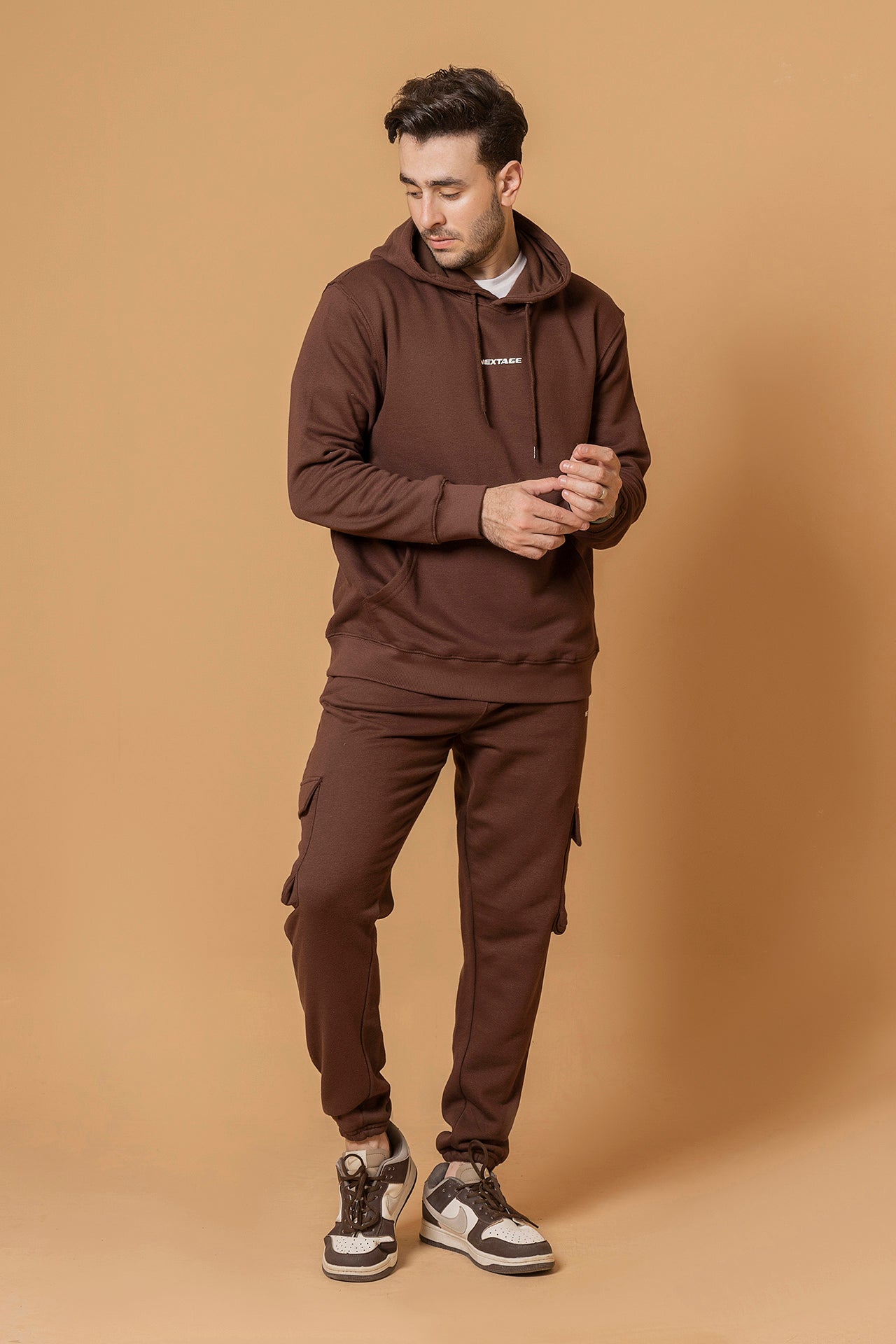Buy Brown Cargo Tracksuit Online-Nextage Dark Brown Hoodie and Cargo Set-Affordable Men's Brown Hoodie Tracksuit