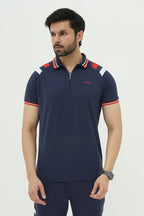 Nextage Navy Blue Cotton Polo Shirt