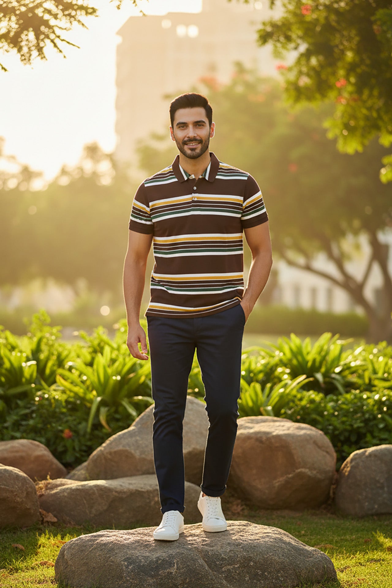 Brown Striped Polo Shirt