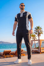 Premium Black Contrast Zip Polo Tracksuit