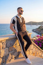 Premium Black Contrast Zip Polo Tracksuit