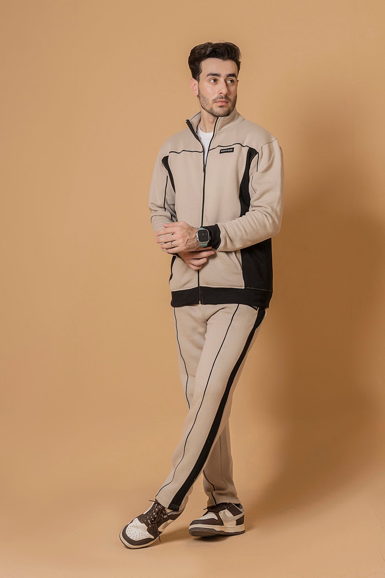 Shop Nextage Men’s Moss Grey Piping Detail Tracksuit – Stylish Sportswear-Outfit-Workout Tracksuit-Loungewear Set Men-Affordable Men's Tracksuit Set