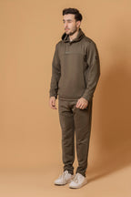 Nextage men’s Olive hoodie winter tracksuit, loose fit two-piece sportswear set with jogger pants