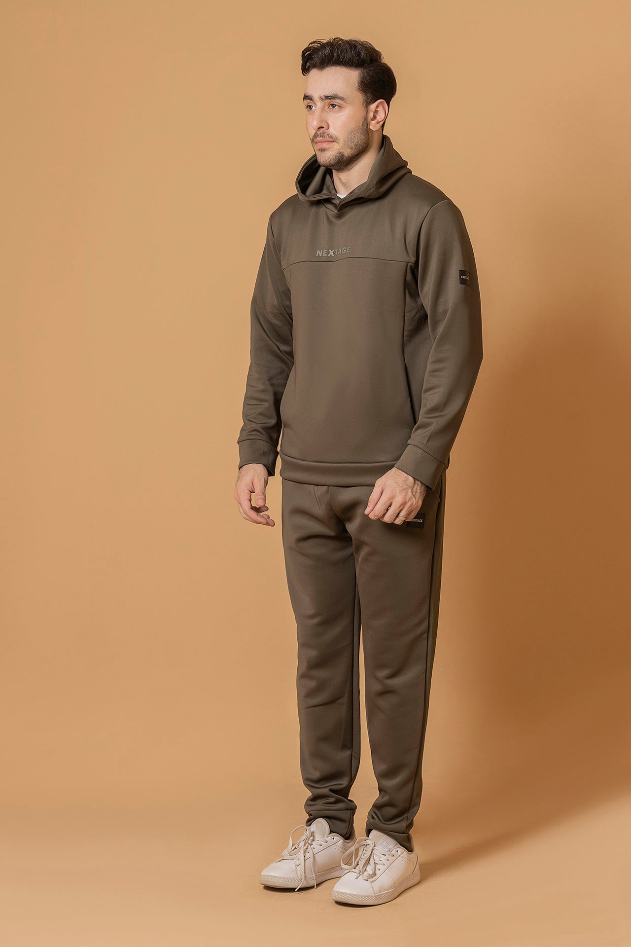 Nextage men’s Olive hoodie winter tracksuit, loose fit two-piece sportswear set with jogger pants