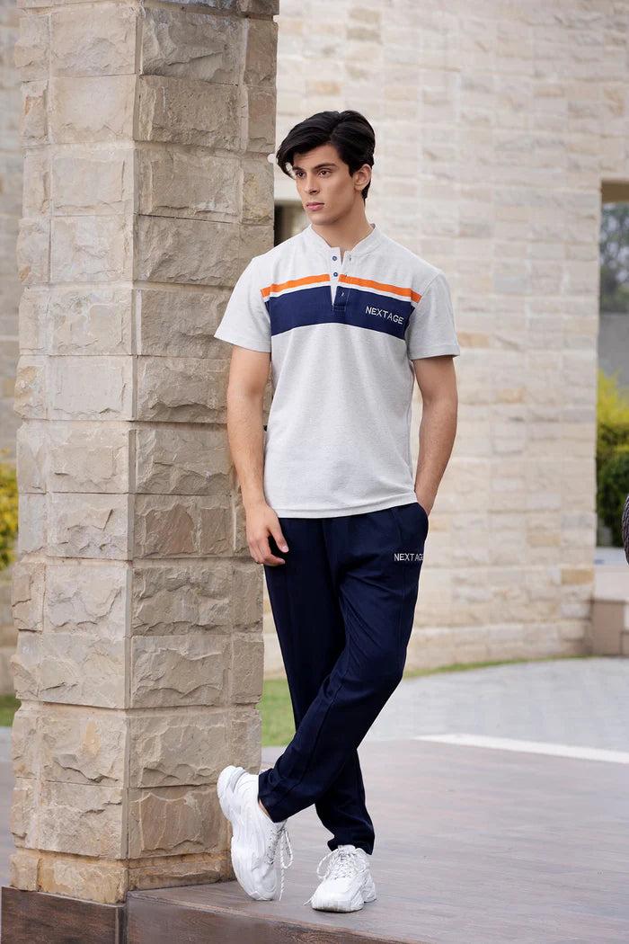 Nextage Grey Navy Contrast Polo Shirt