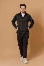 Nextage black tracksuit for men, side view two-piece winter sportswear outfit