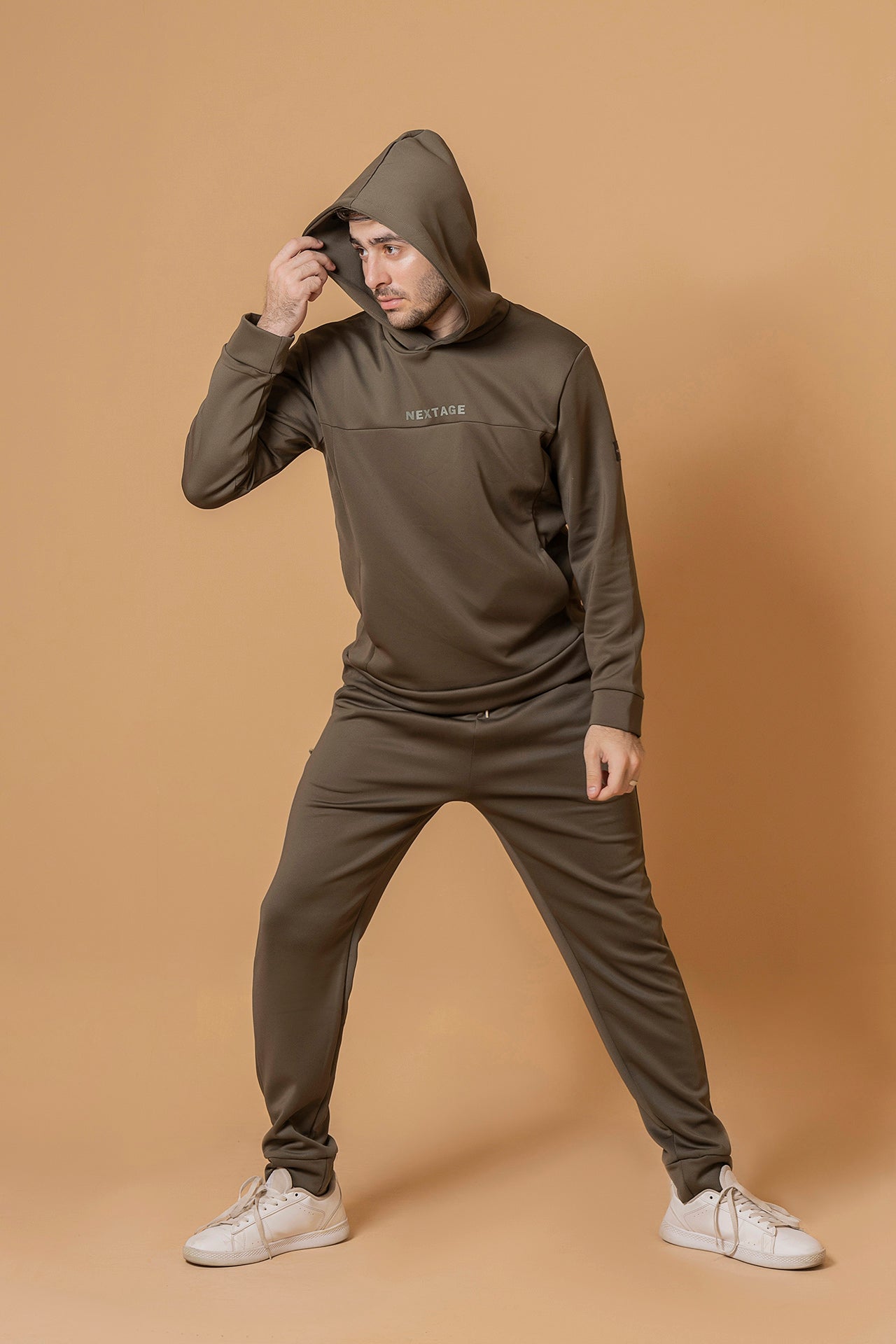 Shop Nextage Men’s Khaki Hoodie Winter Tracksuit – Stylish Sportswear Outfit