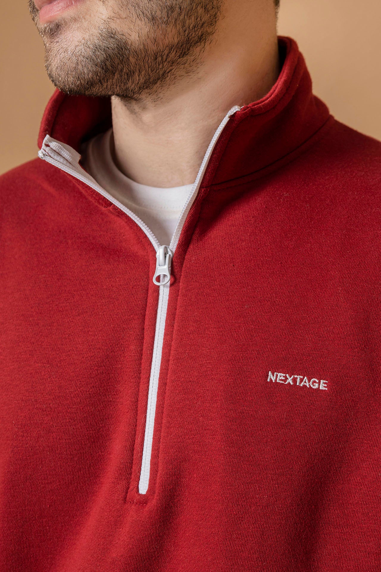 High Neck Tracksuit Top-Two-Tone Co-ord Set Men-Red and White Tracksuit Men-Panel Detail Tracksuit-Athleisure Tracksuit Men-Men's Full Tracksuit-Comfortable Color Block Tracksuit