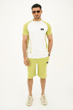 Nextage Green Contrast Slogan Printed Short Set