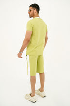 Nextage Green Contrast Slogan Printed Short Set