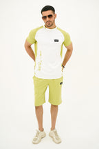 Nextage Green Contrast Slogan Printed Short Set