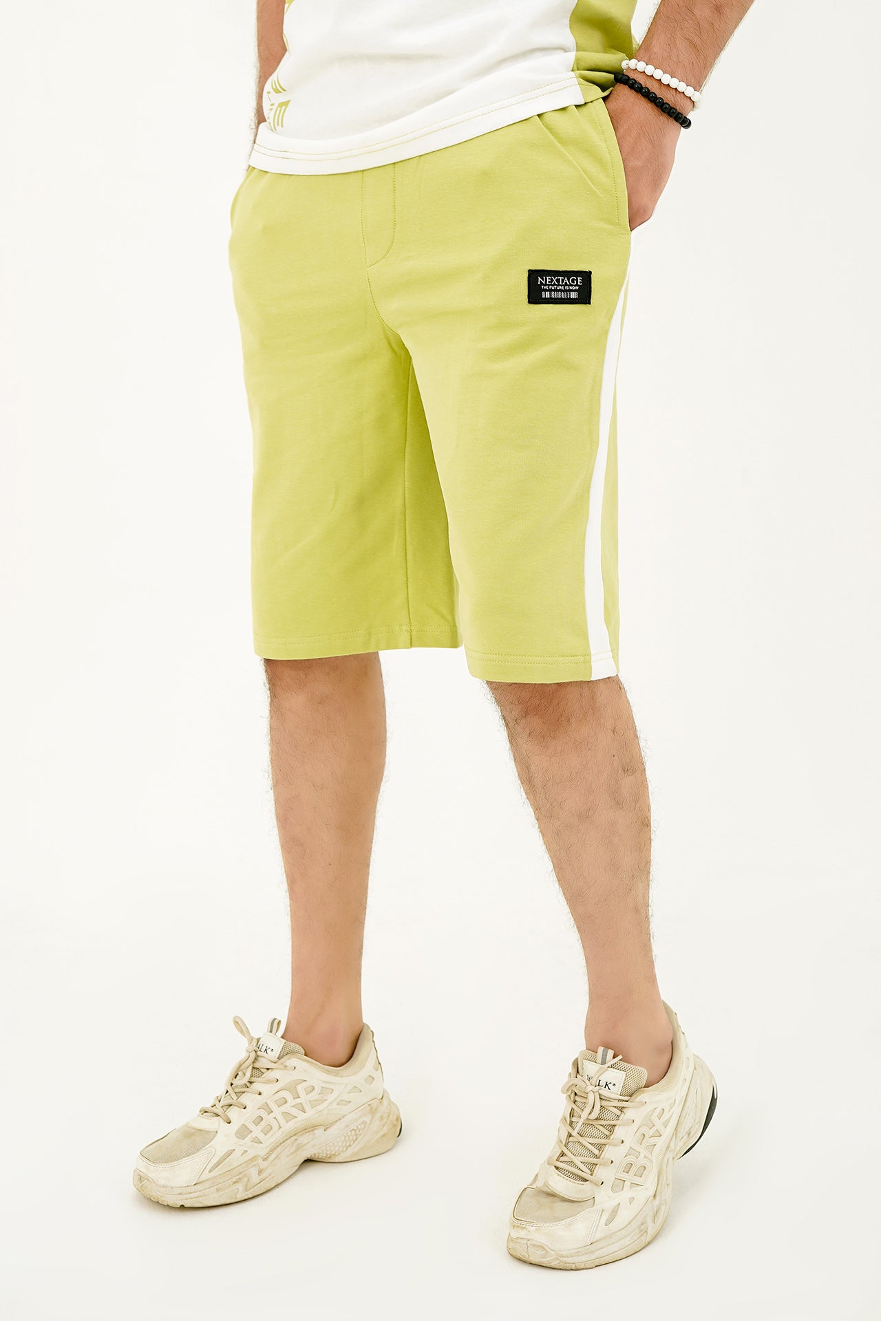 Nextage Green Contrast Slogan Printed Short Set