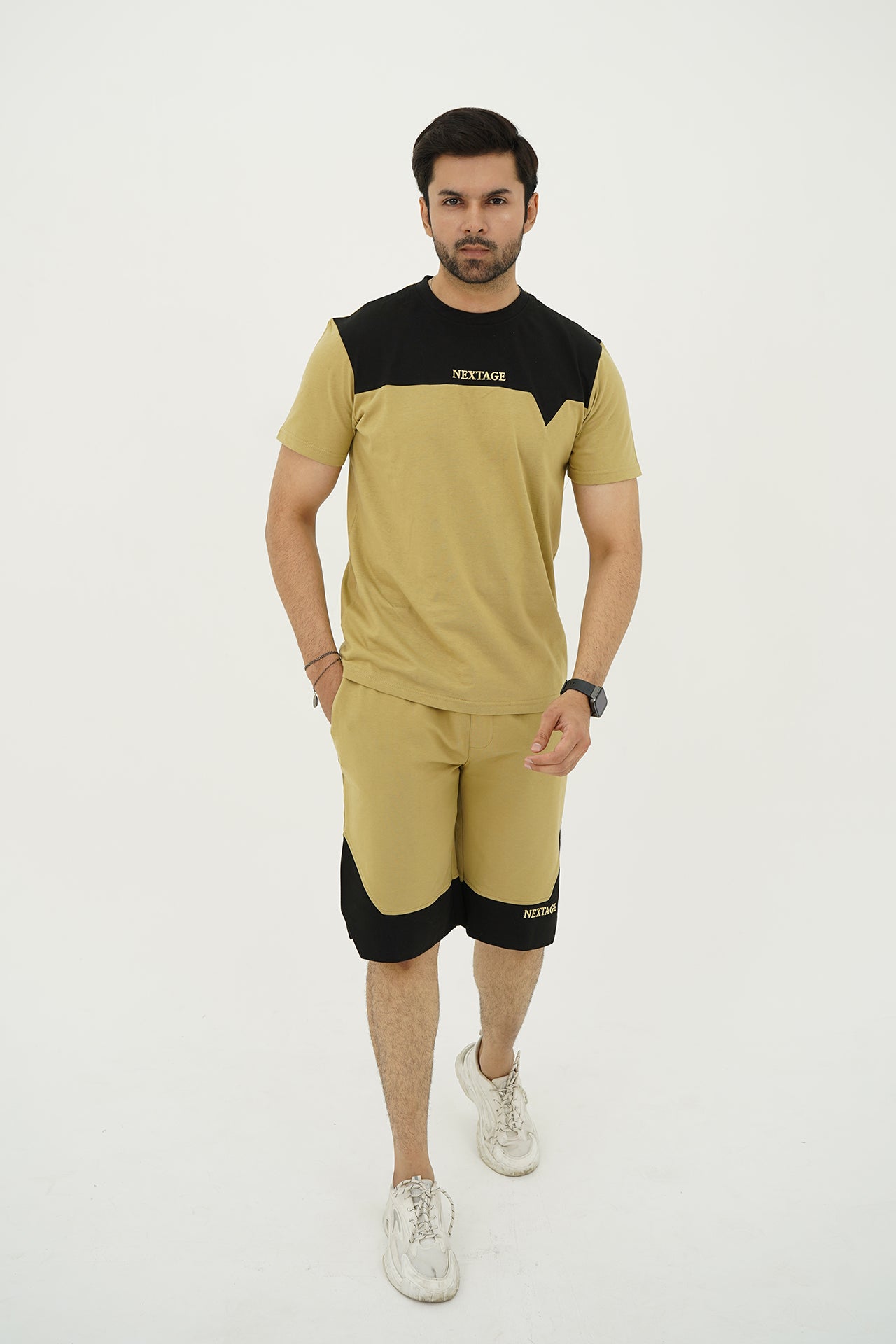 Nextage Black Panel Khaki Short Set