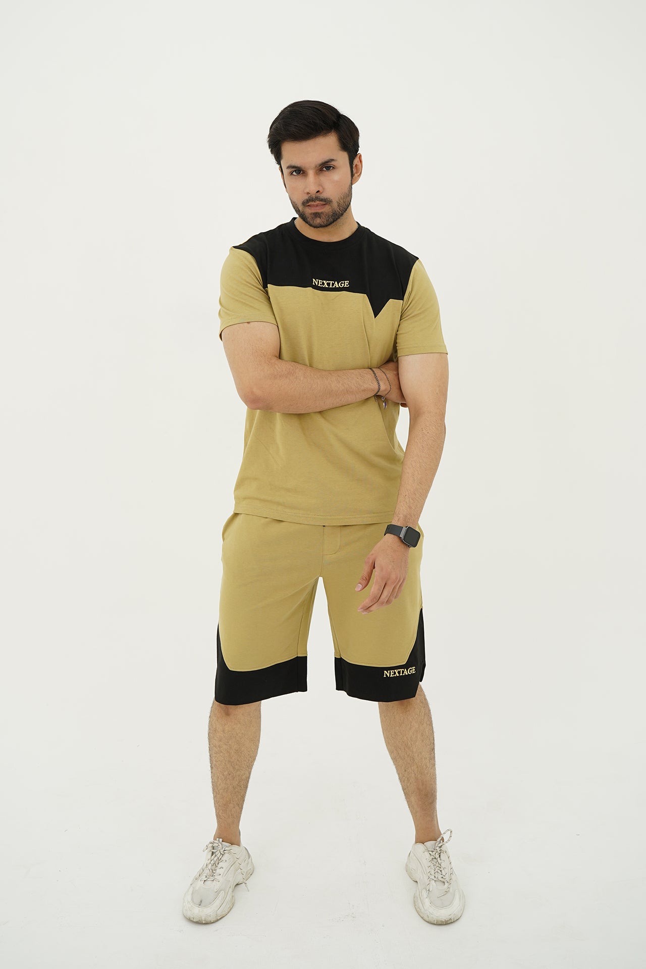 Nextage Black Panel Khaki Short Set