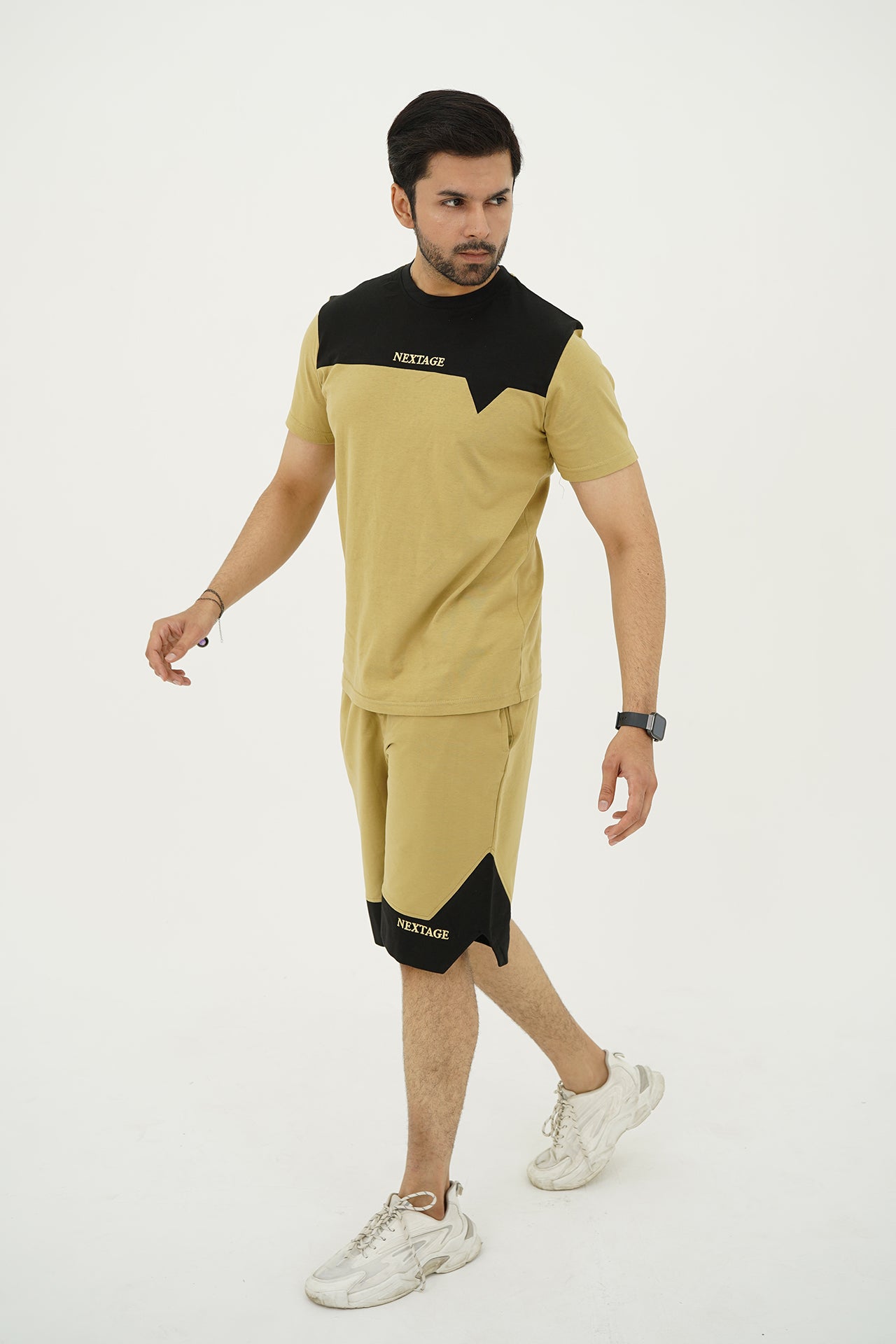 Nextage Black Panel Khaki Short Set