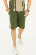 Green Striped Zip Polo Short