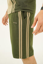 Green Striped Zip Polo Short