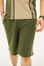 Green Striped Zip Polo Short