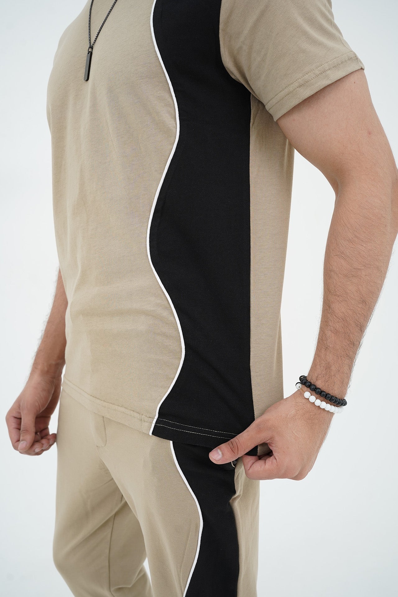 Beige Curved Style Tracksuit