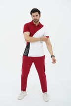 Nextage Slogan Polo White Maroon Tracksuit