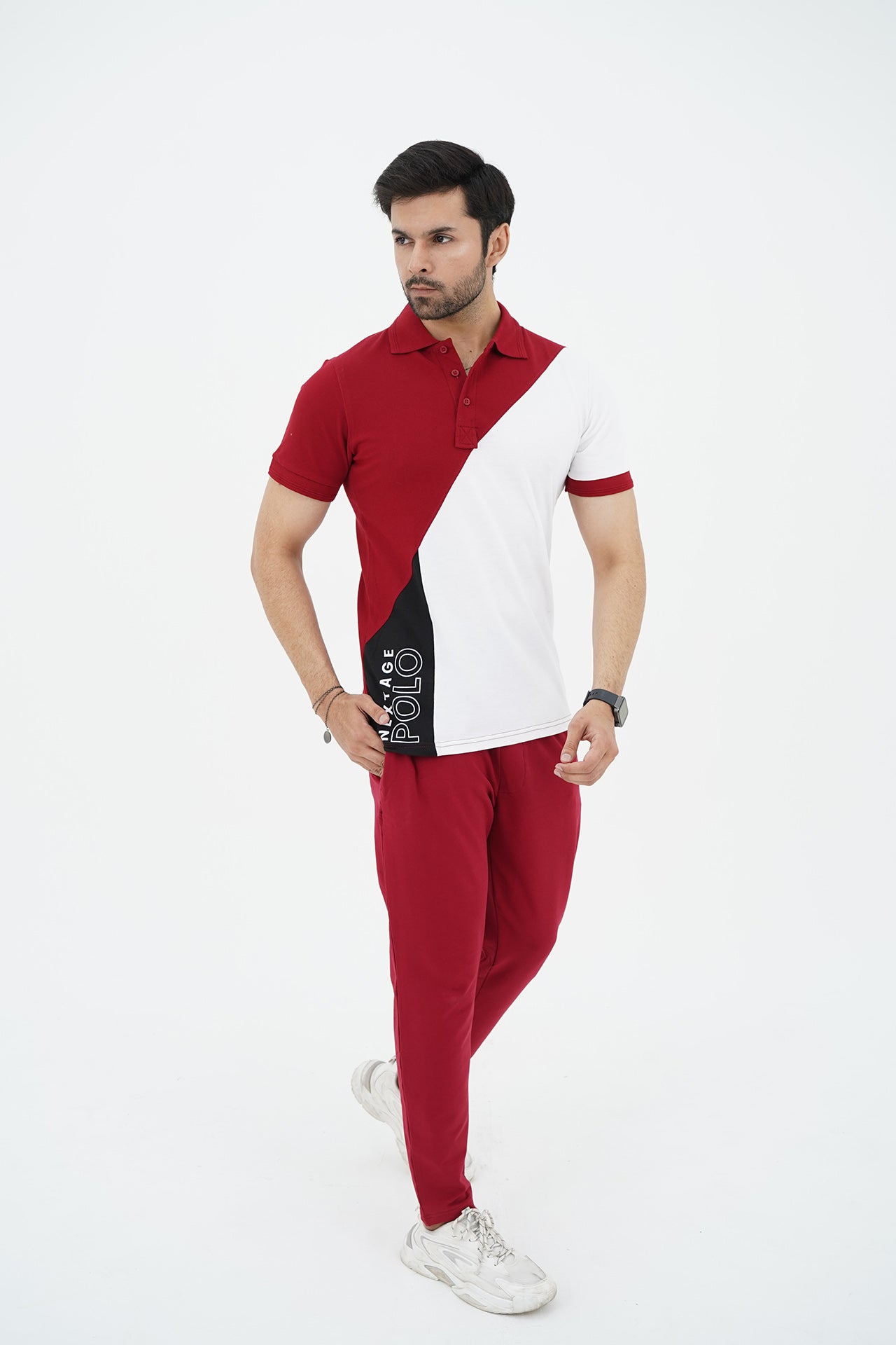 Nextage Slogan Polo White Maroon Tracksuit