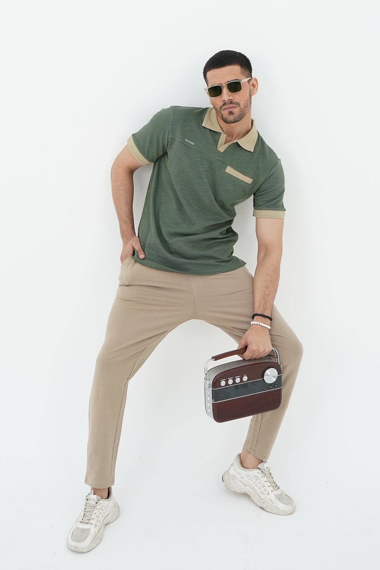 Nextage Embroidered Slub Yarn Polo Tracksuit