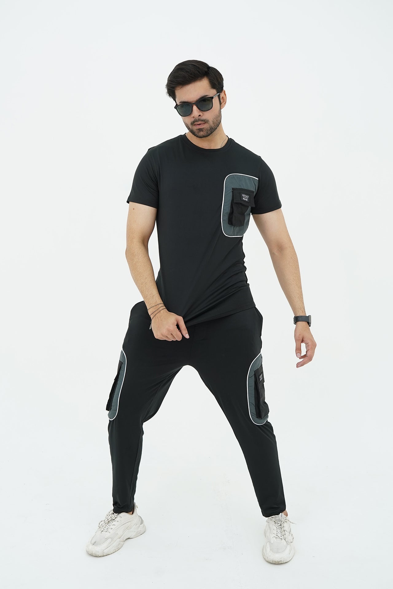 Nextage Black Spandex Cargo Tracksuit