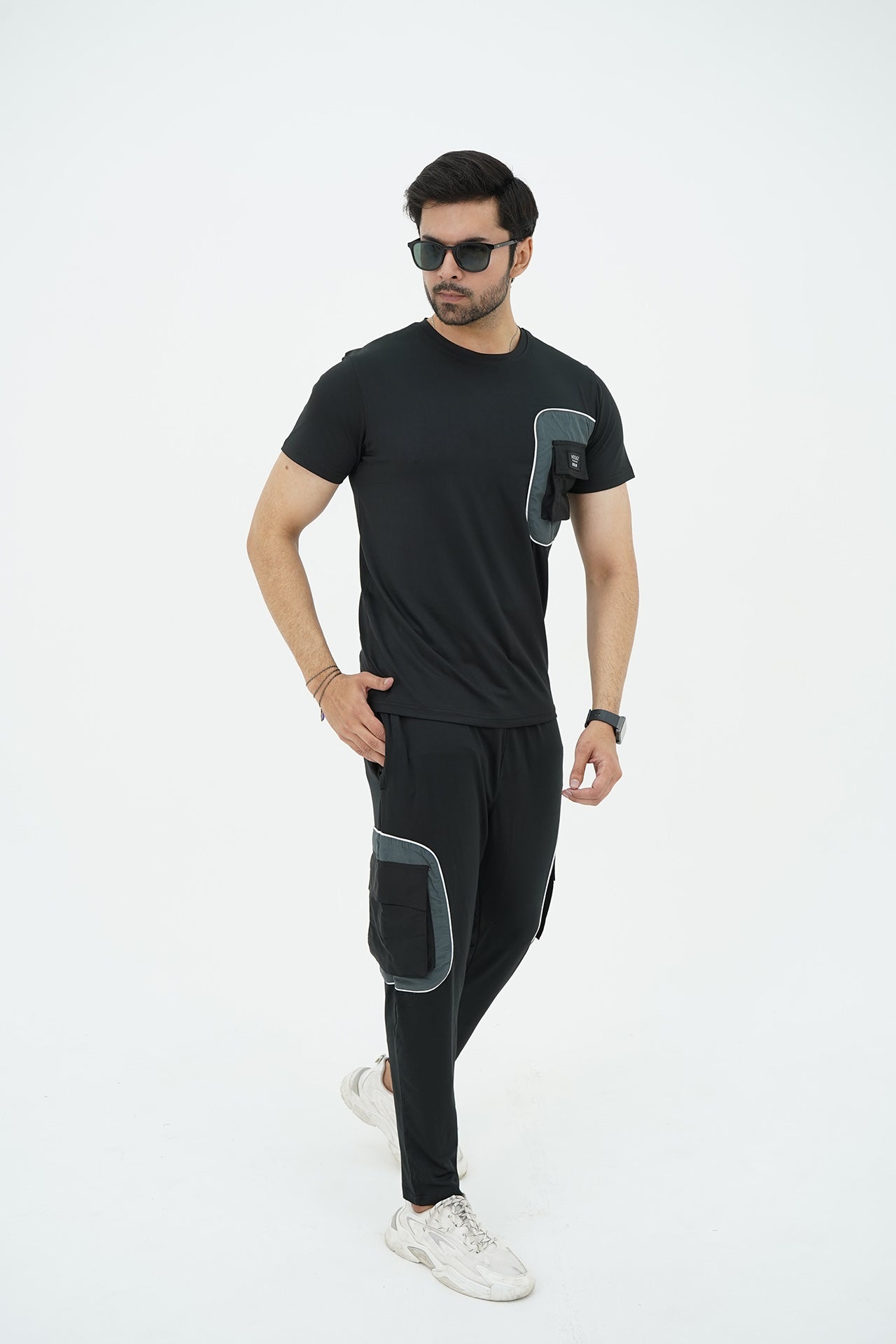 Nextage Black Spandex Cargo Tracksuit