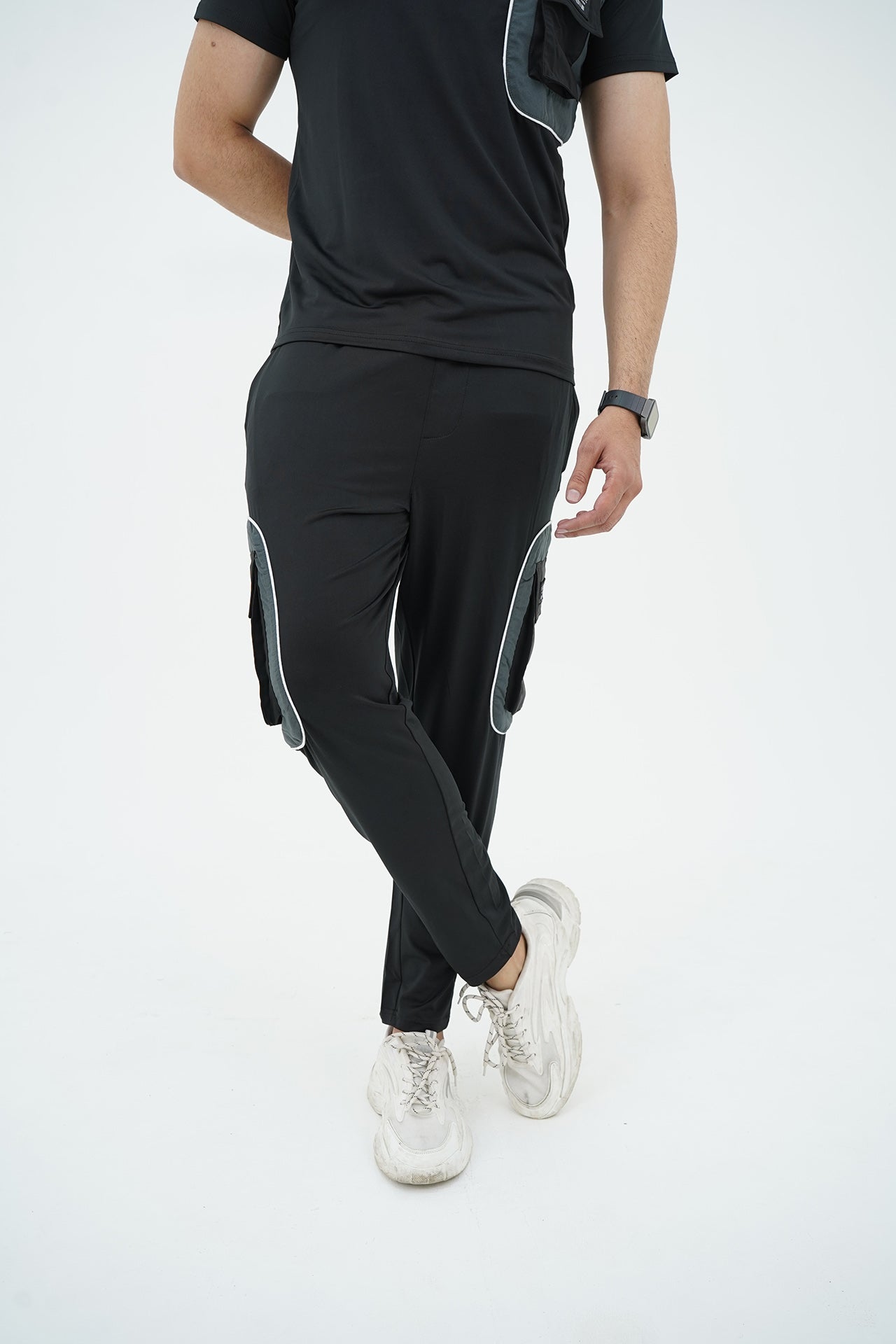 Nextage Black Spandex Cargo Tracksuit