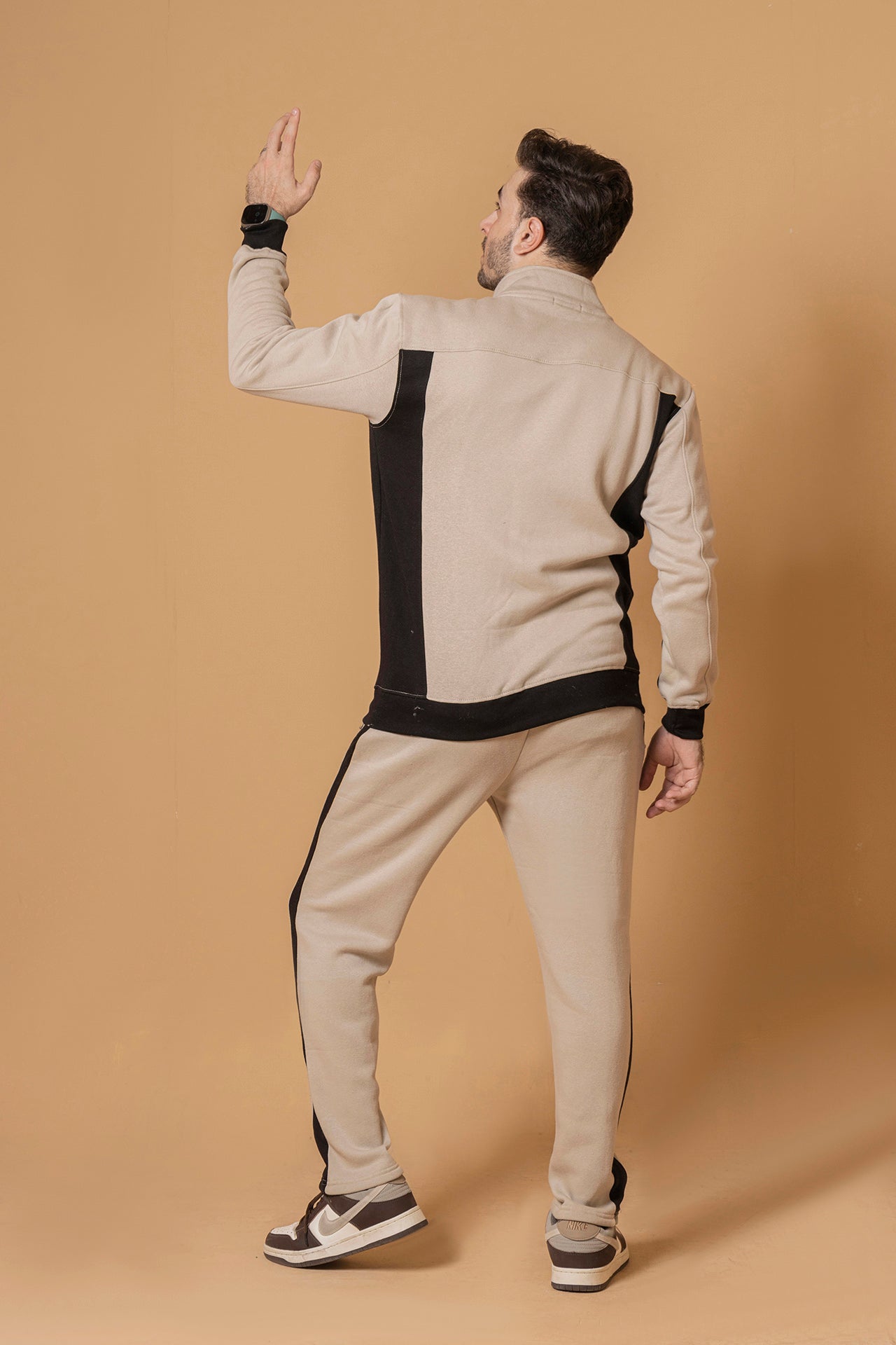 Model Back View High-Neck Tracksuit Jogger set and coord set for mens-Buy Nextage Moss Grey Tracksuit Online