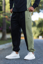 Nextage Oversized Men’s Tracksuit in black and khaki panels, combining sporty comfort with a sleek modern look, ideal for casual wear.